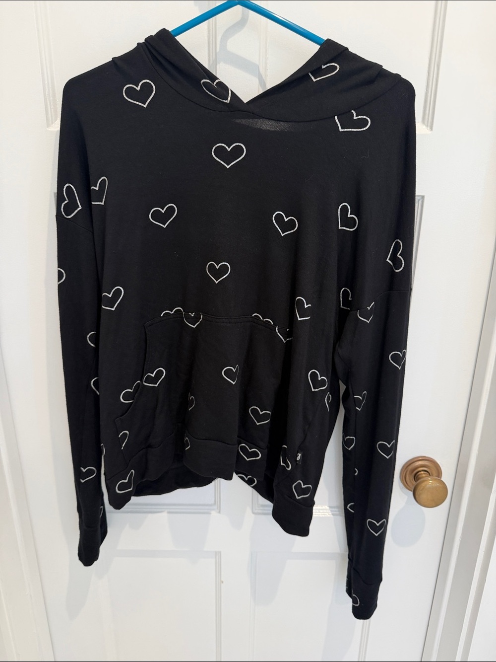 Terez Size S Heart-Print Hooded Sweatshirt